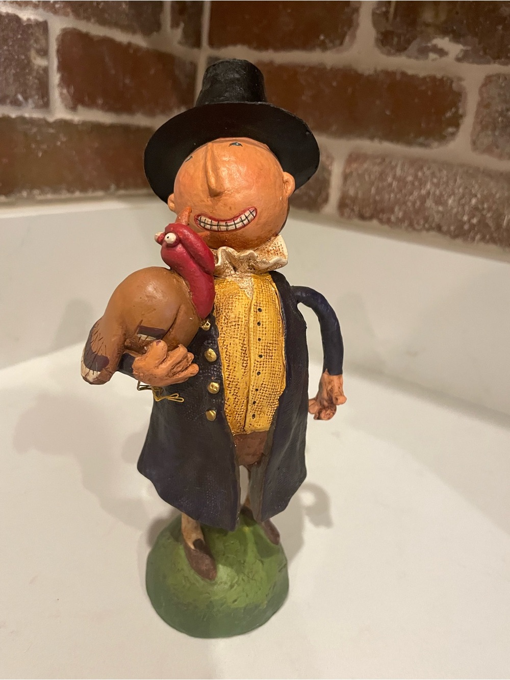 Turkey Creek Township Thanksgiving Figurine-Yellow & Navy with Red Bird